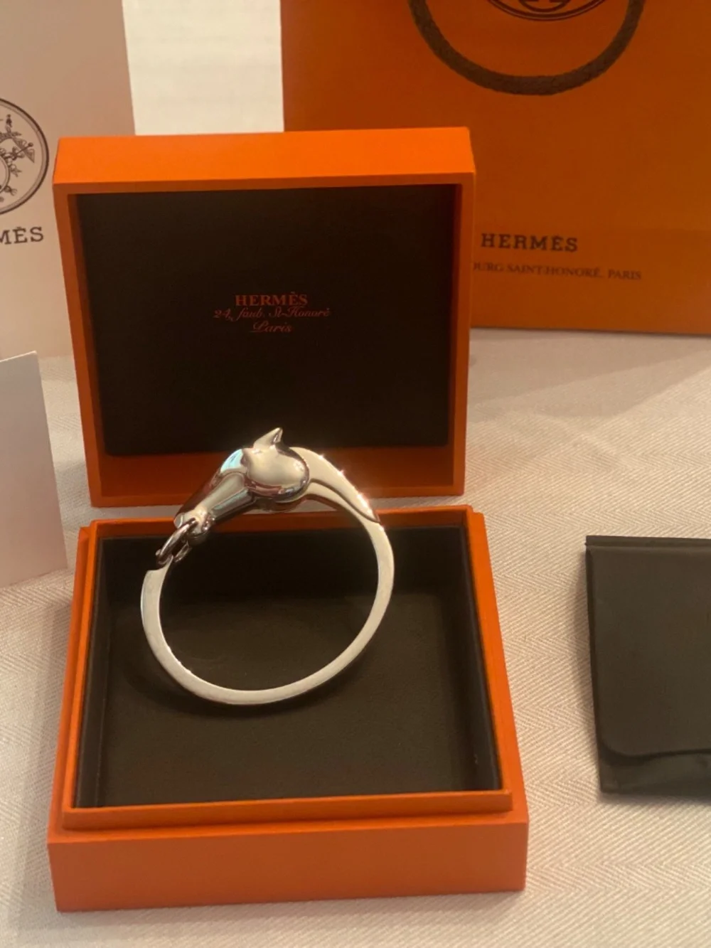 HERMES Galop Bracelet Small Model Sterling Silver sz LG Inner Circ. 6.5